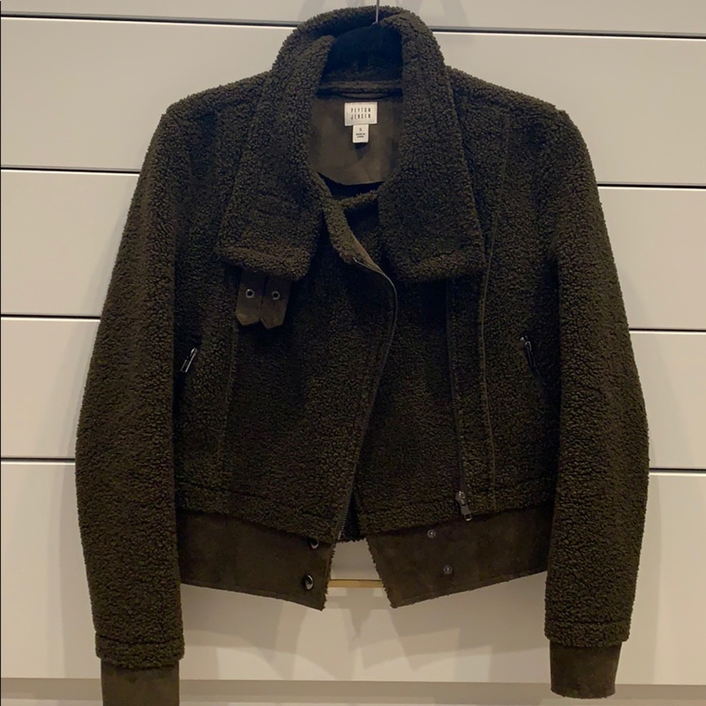 Evereve olive Sherpa moto jacket sz Small